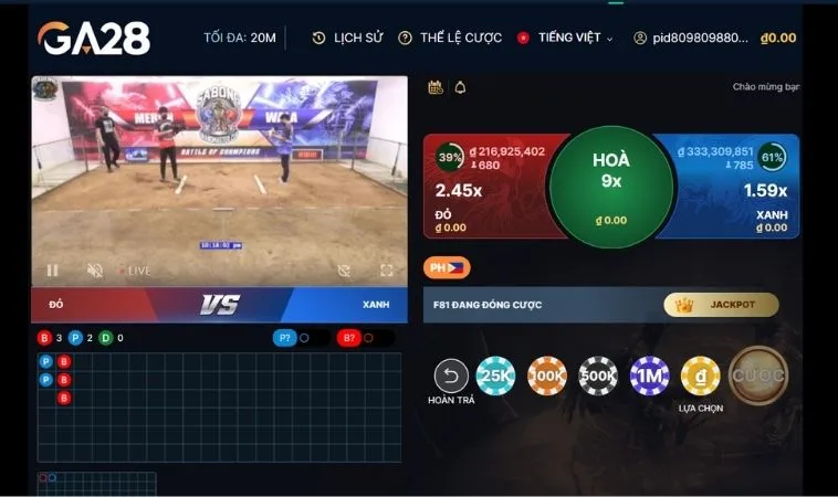 Giao diện cá cược Đá Gà GA28 Tại Kingbet86