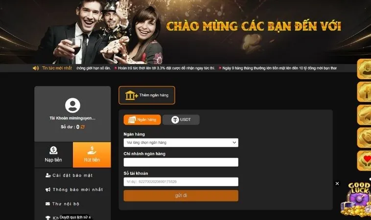 Thêm tài khoản ngân hàng để rút tiền Kingbet86