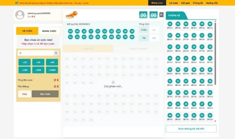 Kinh Nghiệm Và Cách Chơi Game Nhanh Keno Tại Kingbet86 Chính Xác Tuyệt Đối 2 Giao diện chơi game nhanh Keno Tại Kingbet86